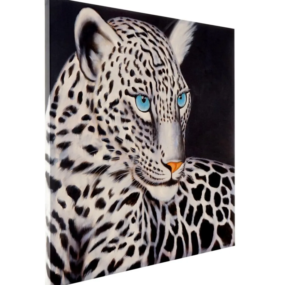 Wandbild Weißer Leopard, 100% handgemaltes Ölgemälde Gemälde XL, 100x100cm