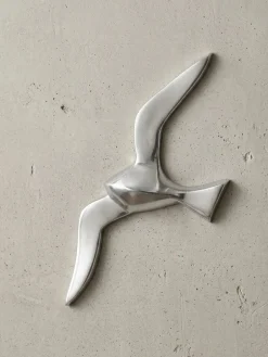 Wanddeko Dekofigur Möwe Aluminium silberfarben poliert 30 cm zur Wandmontage