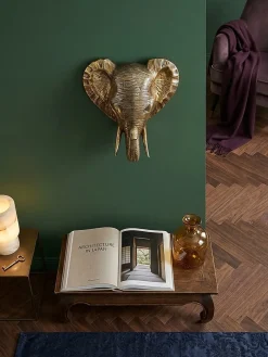 Wanddeko Elefant Aluminium goldfarben 41 cm im afrikanischen Stil