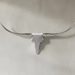 Wanddeko Geweih Bull Aluminium 125 cm breit, Silbern 125x10x60 cm