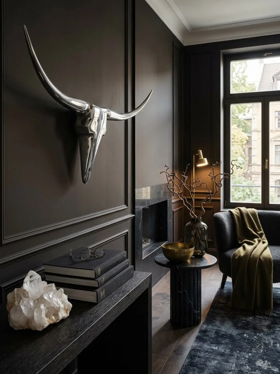 Wanddeko Geweih Bull Aluminium 125 cm breit, Silbern 125x10x60 cm