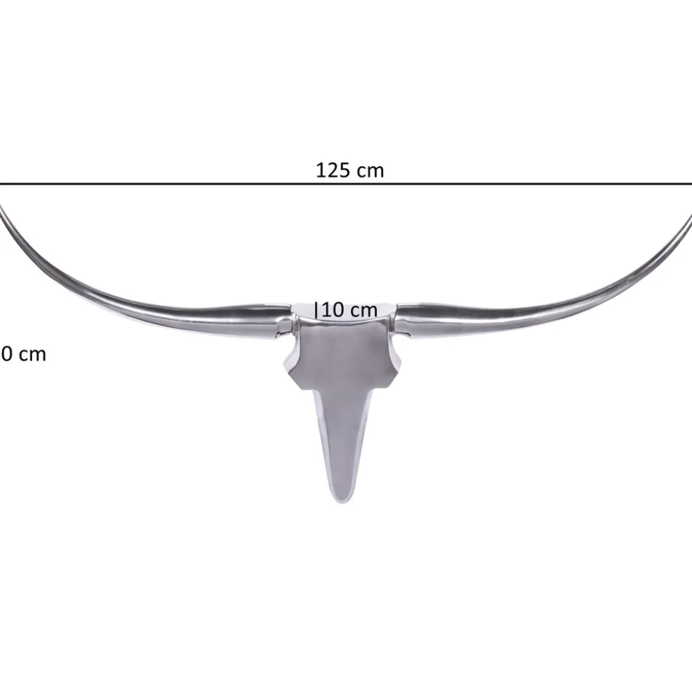 Wanddeko Geweih Bull Aluminium 125 cm breit, Silbern 125x10x60 cm