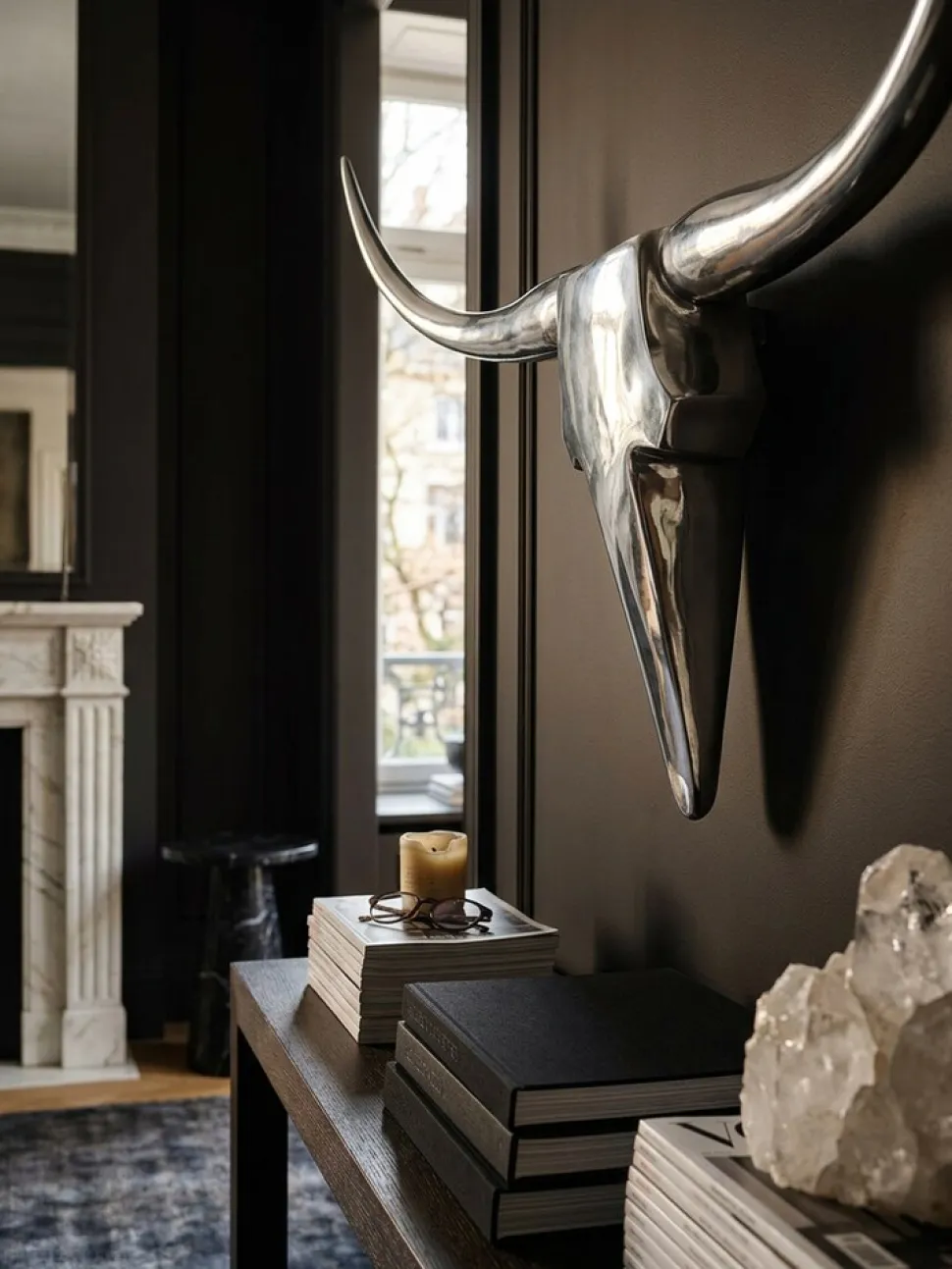 Wanddeko Geweih Bull Aluminium 125 cm breit, Silbern 125x10x60 cm