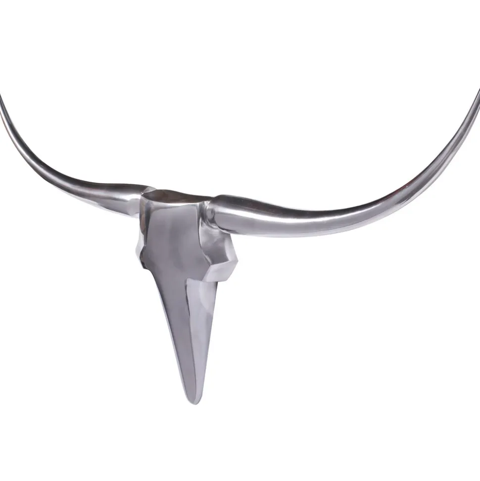 Wanddeko Geweih Bull Aluminium 125 cm breit, Silbern 125x10x60 cm