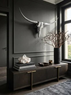 Wanddeko Geweih Bull Aluminium 125 cm breit, Silbern 125x10x60 cm