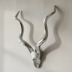 Wanddeko Hirschgeweih Aluminium silberfarben 80 cm im Landhausstil