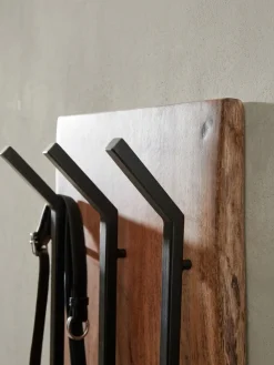 Wandgarderobe Akazie Massivholz Metall Modern 35,5x100x11 cm mit 2-reihiger Hakenleiste
