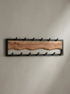 Wandgarderobe Akazie Massivholz Metall Modern 80x20x8 cm mit Wellenmuster