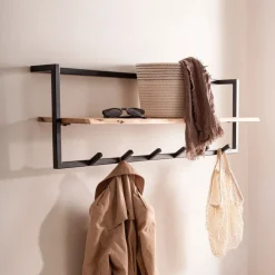 Wandgarderobe Akazie Massivholz 100cm Hängegarderobe Baumkante Industrial Modern