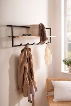 Wandgarderobe Akazie Massivholz 100cm Hängegarderobe Baumkante Industrial Modern