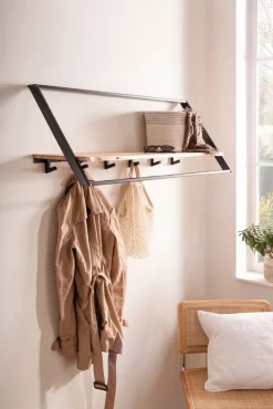 Wandgarderobe Akazie Massivholz Metall 100cm Hängegarderobe Industrial Baumkante