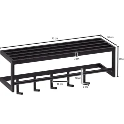 Wandgarderobe FineBuy Garderobe Metall 70 cm Schwarz Flur Hakenleiste mit Ablage