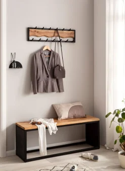 Wandgarderobe FineBuy Hakenleiste Massivholz 80 cm Garderobe Flur Metall Modern