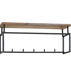 Wandgarderobe FineBuy Hakenleiste Holz Metall 71 cm Garderobe mit Ablage Flur