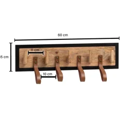 Wandgarderobe FineBuy Hakenleiste Holz Echtleder 60 cm Garderobe Flur Metall