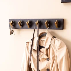 Wandgarderobe FineBuy Hakenleiste Mango Massivholz 60 cm Garderobe Flur Schwarz
