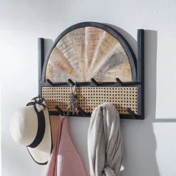 Wandgarderobe FineBuy Massivholz 53 cm Garderobe Flur Wiener Geflecht Paneel