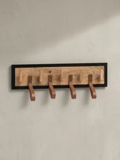 Wandgarderobe Mango Massivholz Echtleder Modern 60x15x6 cm mit Schlaufen