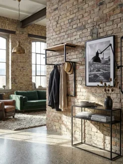 Wandgarderobe Mango Massivholz Metall Modern 60x76x26 cm mit Hakenleiste, Ablage und Kleiderstange
