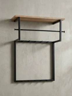 Wandgarderobe Mango Massivholz Metall Modern 60x76x26 cm mit Hakenleiste, Ablage und Kleiderstange