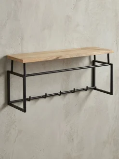 Wandgarderobe Mango Massivholz Metall Modern 71x29x20 cm mit Ablage und Kleiderstange