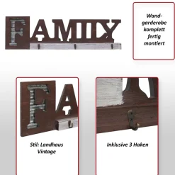 Wandgarderobe MCW-A91 Family, Garderobenpaneel, Landhaus Holz Metall