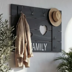 Wandgarderobe MCW-C89 Family, Garderobenpaneel Garderobe, Shabby-Look Vintage, 8 Haken 60x90cm ~ dunkelgrau, shabby