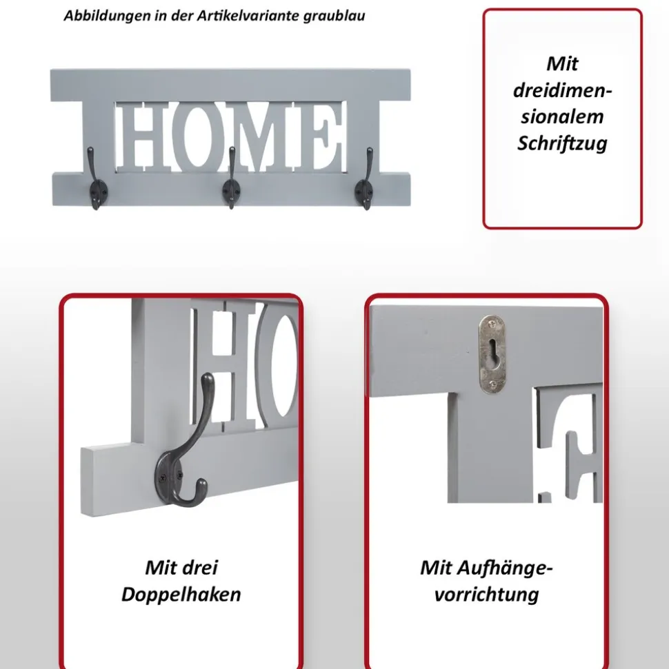 Wandgarderobe MCW-C60 Home, Garderobe Garderobenpaneel, Shabby-Look Vintage 55x21cm ~ dunkelgrau