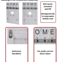 Wandgarderobe MCW-C89 Home, Garderobenpaneel Garderobe, Shabby-Look Vintage, 8 Haken 91x60cm ~ grau-blau
