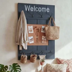 Wandgarderobe MCW-C89 mit Pinnwand, Garderobenpaneel, Shabby-Look Vintage, 8 Haken 91x60cm ~ dunkelgrau, shabby