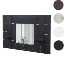 Wandgarderobe MCW-C89 mit Spiegel, Garderobenpaneel Garderobe, Shabby-Look Vintage, 5 Haken 90x60cm ~ dunkelgrau, shabby