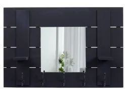 Wandgarderobe MCW-C89 mit Spiegel, Garderobenpaneel Garderobe, Shabby-Look Vintage, 5 Haken 90x60cm ~ dunkelgrau, shabby