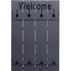 Wandgarderobe MCW-C89 Welcome, Garderobe Garderobenpaneel, Shabby-Look Vintage, 91x60cm ~ grau-blau