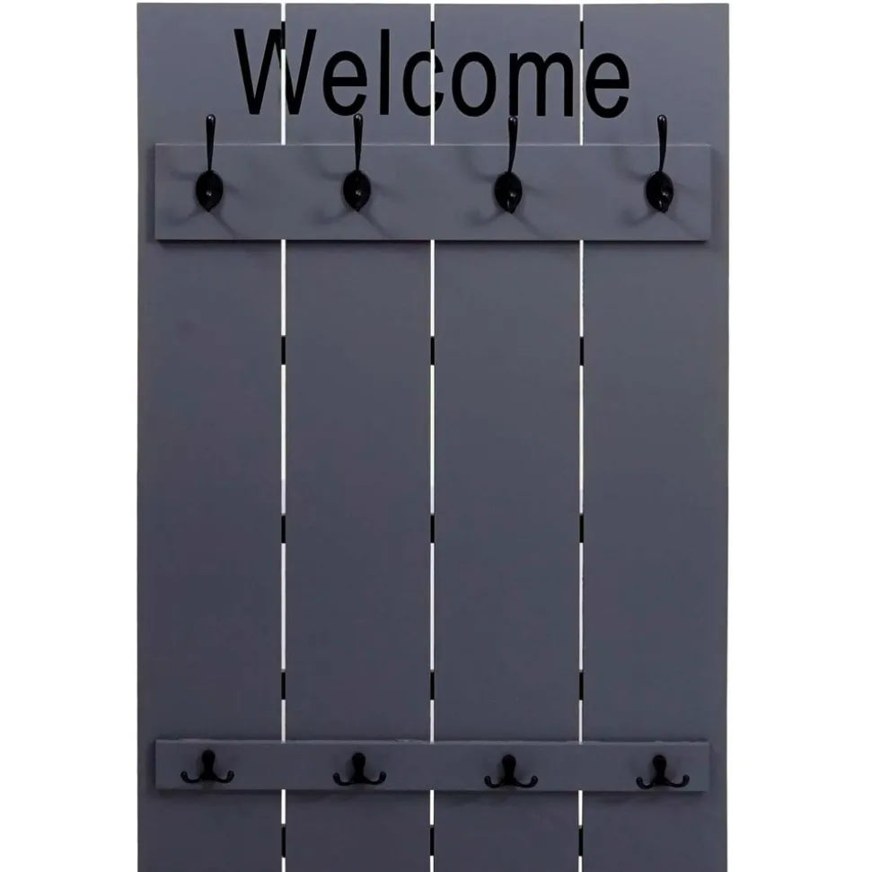 Wandgarderobe MCW-C89 Welcome, Garderobe Garderobenpaneel, Shabby-Look Vintage, 91x60cm ~ grau-blau