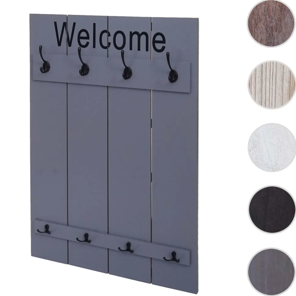 Wandgarderobe MCW-C89 Welcome, Garderobe Garderobenpaneel, Shabby-Look Vintage, 91x60cm ~ grau-blau