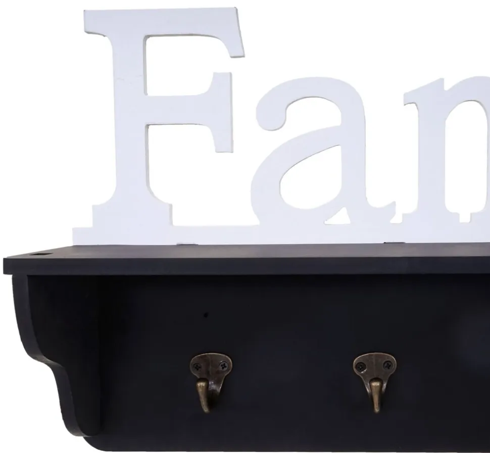 Wandgarderobe MCW-D41 Family, Garderobe Regal, 4 Haken massiv 30x60x13cm ~ schwarz/weiß