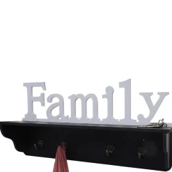 Wandgarderobe MCW-D41 Family, Garderobe Regal, 4 Haken massiv 30x60x13cm ~ schwarz/weiß