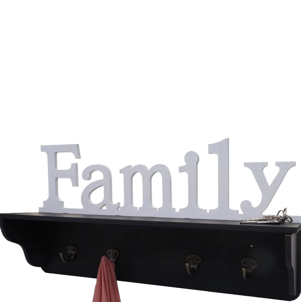 Wandgarderobe MCW-D41 Family, Garderobe Regal, 4 Haken massiv 30x60x13cm ~ schwarz/weiß