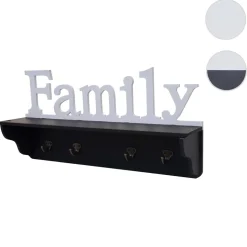 Wandgarderobe MCW-D41 Family, Garderobe Regal, 4 Haken massiv 30x60x13cm ~ schwarz/weiß