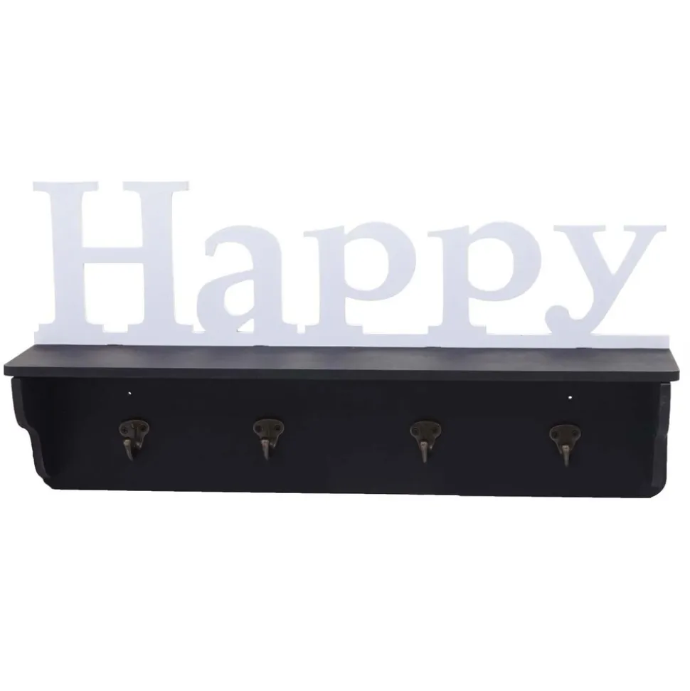 Wandgarderobe MCW-D41 Happy, Garderobe Regal, 4 Haken massiv 30x60x13cm ~ schwarz/weiß