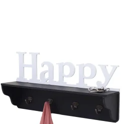 Wandgarderobe MCW-D41 Happy, Garderobe Regal, 4 Haken massiv 30x60x13cm ~ schwarz/weiß