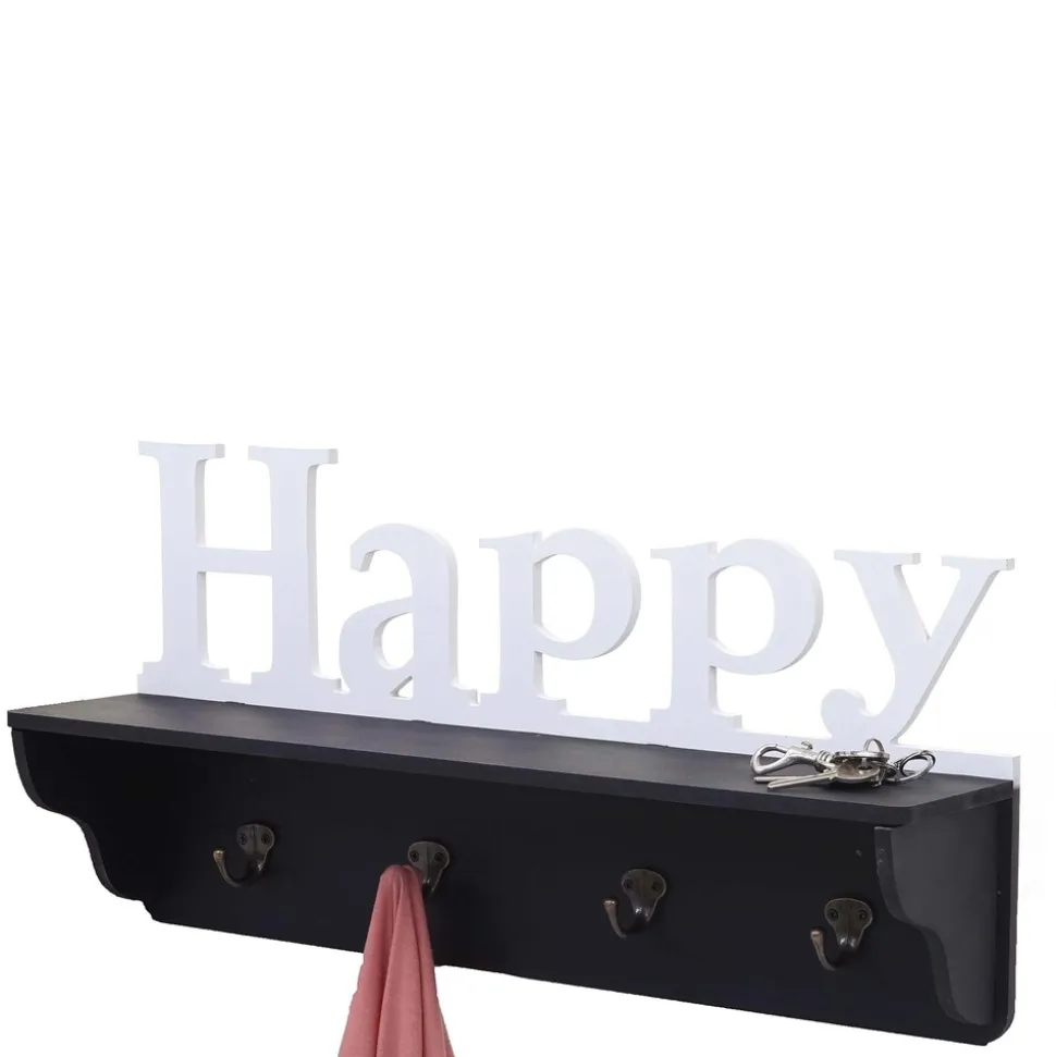 Wandgarderobe MCW-D41 Happy, Garderobe Regal, 4 Haken massiv 30x60x13cm ~ schwarz/weiß