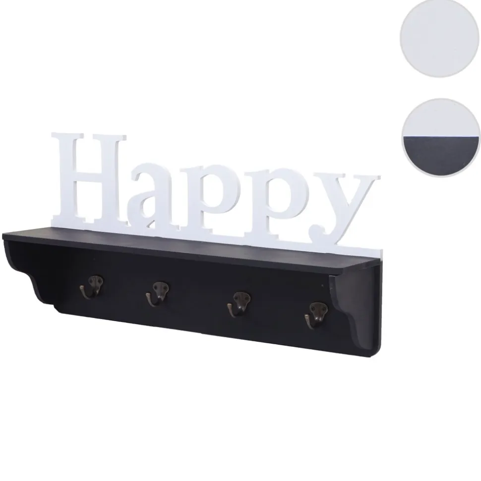 Wandgarderobe MCW-D41 Happy, Garderobe Regal, 4 Haken massiv 30x60x13cm ~ schwarz/weiß