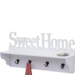 Wandgarderobe MCW-D41 Sweet Home, Garderobe Regal, 4 Haken massiv 30x60x13cm ~ weiß