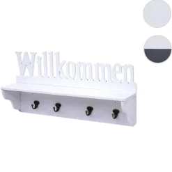 Wandgarderobe MCW-D41 Willkommen, Garderobe Regal, 4 Haken massiv 30x60x13cm ~ weiß