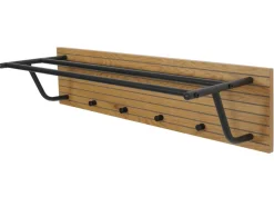 Wandgarderobe MCW-N78, 2 Kleiderstangen 4 Haken, skandinavischer Stil Metall Holz Melamin MVG 20x80x27cm ~ natur
