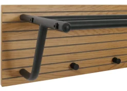 Wandgarderobe MCW-N78, 2 Kleiderstangen 4 Haken, skandinavischer Stil Metall Holz Melamin MVG 20x80x27cm ~ natur