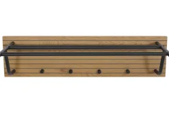 Wandgarderobe MCW-N78, 2 Kleiderstangen 4 Haken, skandinavischer Stil Metall Holz Melamin MVG 20x80x27cm ~ natur