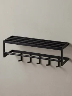 Wandgarderobe Metall Schwarz Modern 70x20x20 cm mit Ablage und Hutablage