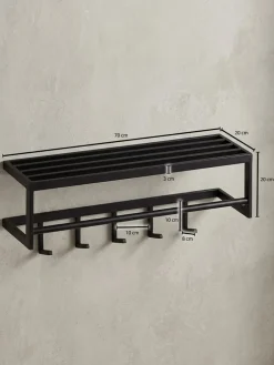 Wandgarderobe Metall Schwarz Modern 70x20x20 cm mit Ablage und Hutablage